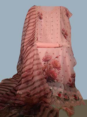 Pink color Organza Four piece Salwar Kameez