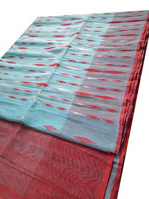 Turquoise Blue color Original Jamdani Saree