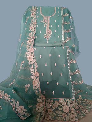 Teal color georgette four piece